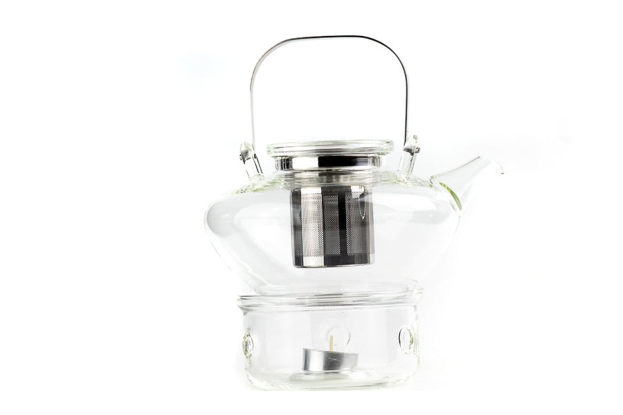 Glass Teapot With Teapot Warmer and Candle